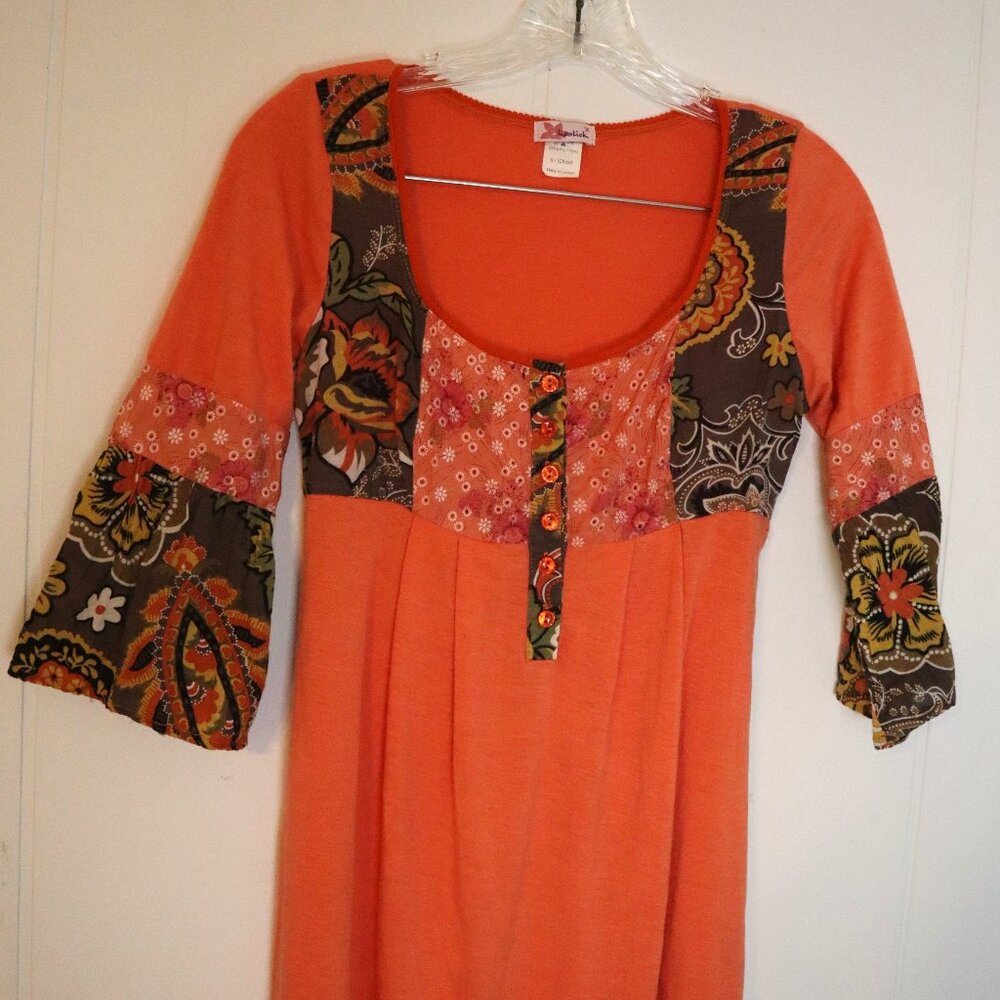 Y2K Lipstick Orange Floral Print Baby Doll Bohemian Top Juniors Small VTG